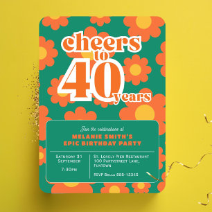 Invitation "Cheers to 40 years" rétro vert 40e