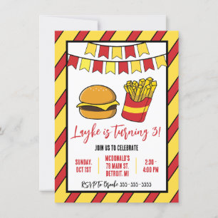 Invitation Cheeseburger et Fries fête d'anniversaire