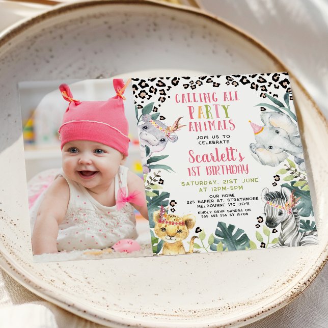 Invitation Cheetah Imprimer Photo Appels Animaux de fête Anni (Girls Calling All Party Animals Safari Birthday Invitation, Tribal Headpiece Safari Birthday Party)