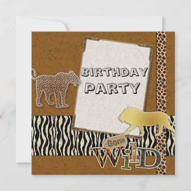 Invitation cheetah Lion Safari Zoo Anniversaire Fête Invitati (Devant)