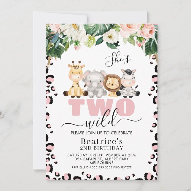 Invitation Cheetah rose Imprimer mignon Deux Wild 2e annivers (Devant)