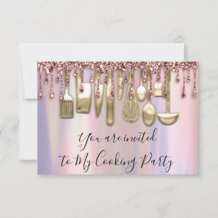 Invitation Chef de cuisine de fête de cuisine gouttes de rose