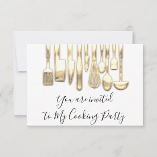 Invitation Chef de cuisine Golden Kitchen Blanc doré