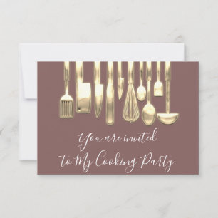 Invitation Chef de fête de cuisine dorée Rose Gold
