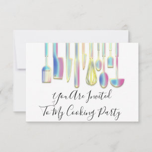 Invitation Chef de la cuisine Cuisine dorée Holographe blanc