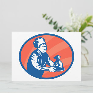 Invitation Chef Holding Money Bag Restaurant Finance