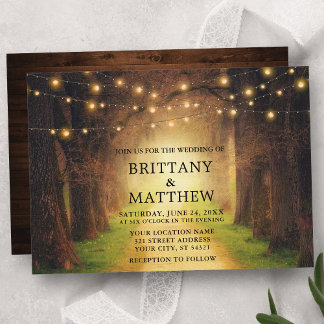 Invitation Chemin de forêt rustique mariage Lumières à cordes