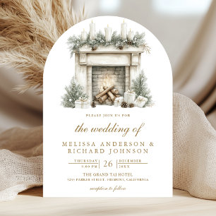 Invitation Cheminée de Noël Arc de Code QR de Photo de Mariag