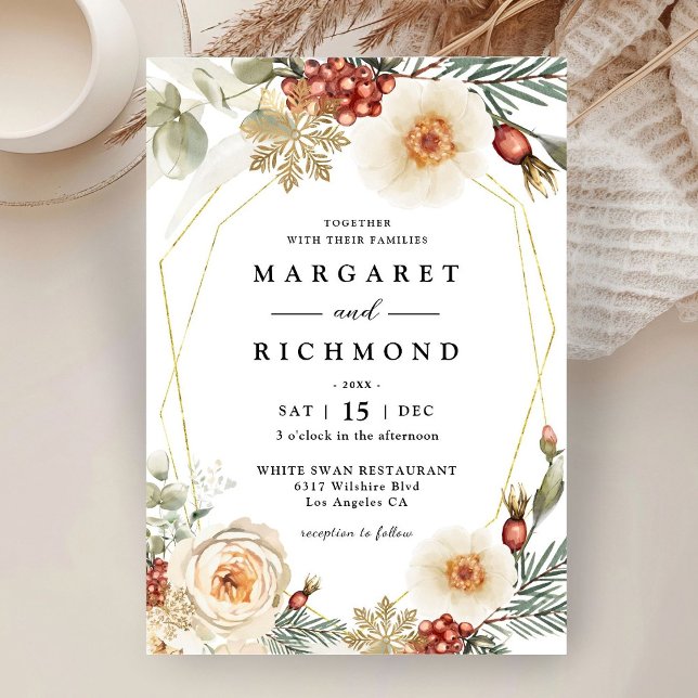 Invitation Chemise de Noël Rustique Floral Mariage d'hiver (Créateur téléchargé)