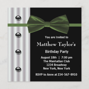 Invitation Chemise noire noeud papillon vert homme fête d'ann