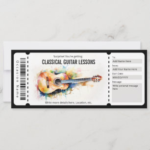 Invitation Chèque cadeau de leçons de guitare classique surpr