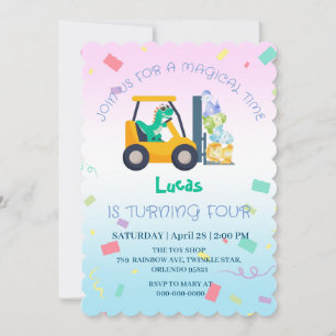 Invitation Cher bébé dinosaure tracteur Camion Anniversaire d