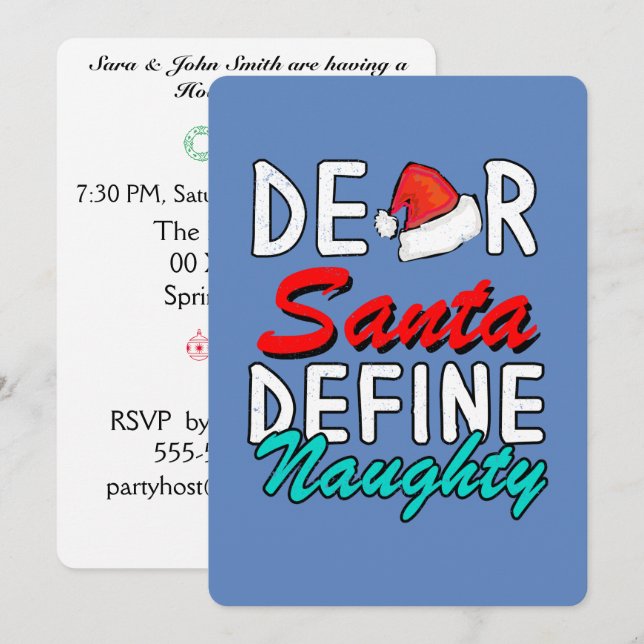 Invitation Cher Père Noël, Définir Naughty—Joli Noël (Devant / Derrière)