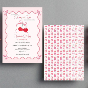 Invitation Chercher sur le dessus Bow rose 1er anniversaire