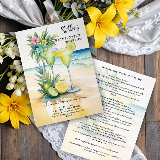 Invitation Cherish Cute Floral Margarita Cocktail Glasses  (Cherish Cute Floral Margarita Cocktail Glasses Elegant Bachelorette Party Weekend Invitations Cards.)