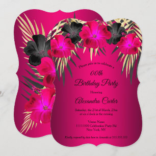 Invitation Cherrry Pink Gold Palms Hibiscus fête d'anniversai