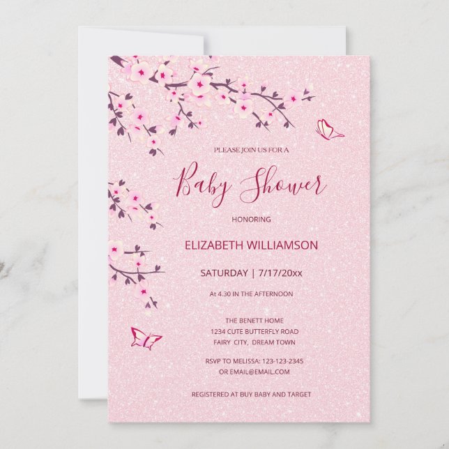 Invitation Cherry Blossom Baby shower fille  (Devant)