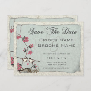 Invitation Cherry Blossom Chickadee Damask Enregistrer la dat