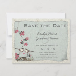 Invitation Cherry Blossom Chickadee Damask Enregistrer la dat