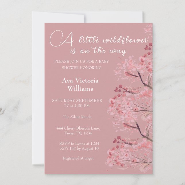 Invitation Cherry Blossom Dusty Rose Baby shower fille (Devant)