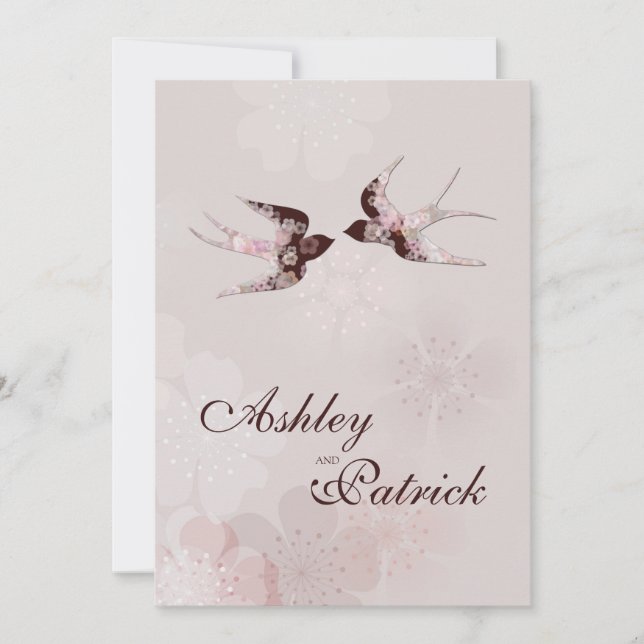Invitation Cherry Blossom et Love Swallows Wedding (Devant)