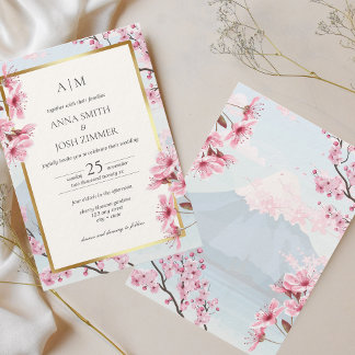 Invitation Cherry Blossom japonais Elegant Mariage or