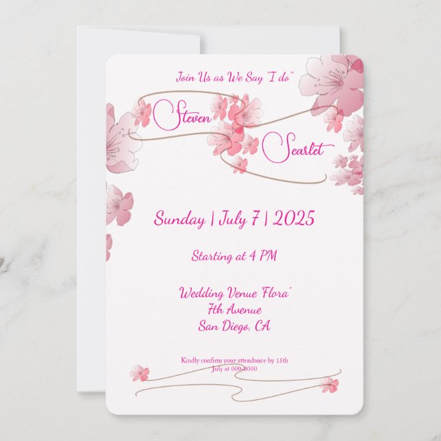 Invitation Cherry Blossom Mariage (Devant)