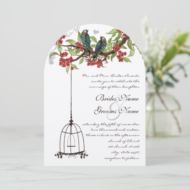 Invitation Cherry Blossom Oiseaux romantiques et Mariages de  (Debout devant)