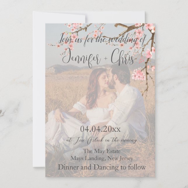 Invitation Cherry Blossom Photo QR Code Mariage (Devant)