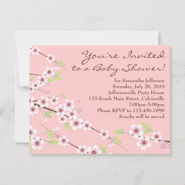 Invitation Cherry Blossom Rose & Baby shower Brown (Devant)