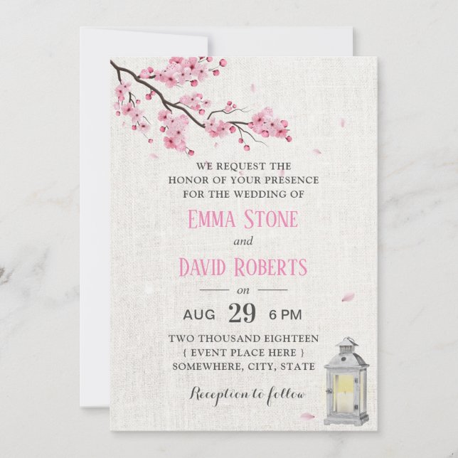 Invitation Cherry Blossom Vintage lanterne Mariage (Devant)