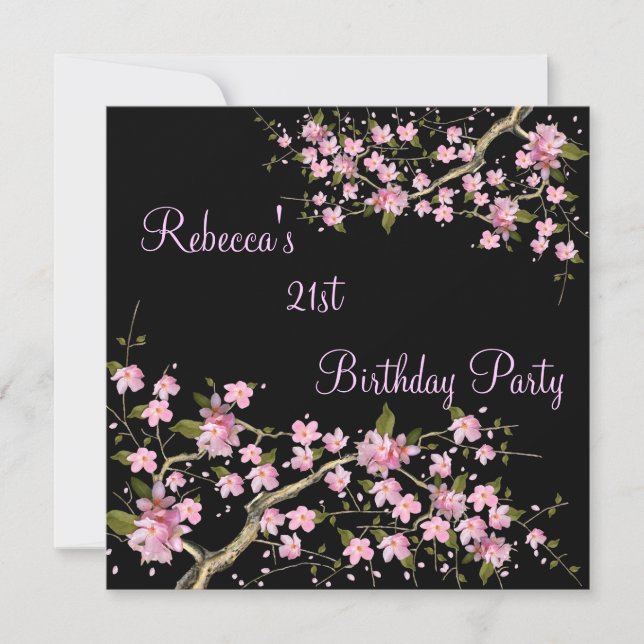 Invitation Cherry Bossom 21e Soirée d'Anniversaire Élégante N (Devant)