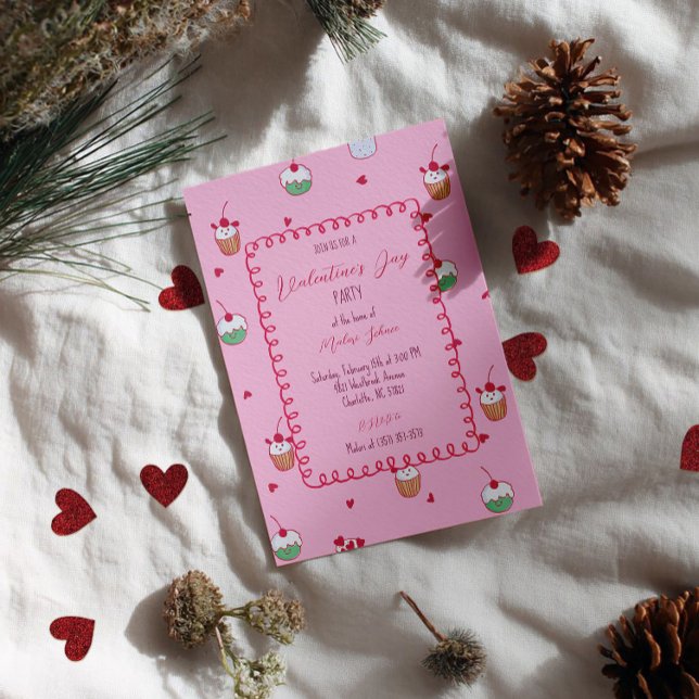 Invitation Cherry Cupcakes & Love Hearts – Valentine Dessert (Créateur téléchargé)