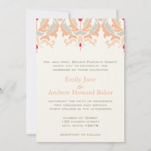 Invitation Cherry et Peach Mariage damassé
