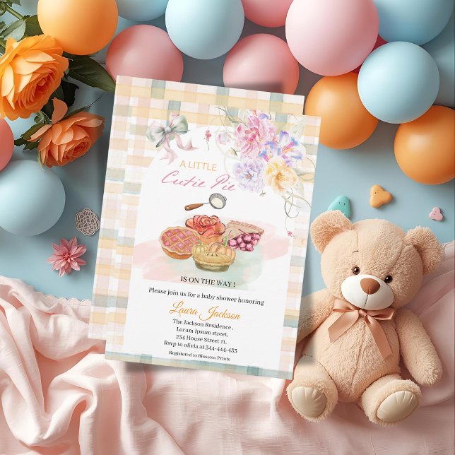 Invitation Cherry Little Cutie Pie Pastel En vichy Baby showe (Créateur téléchargé)