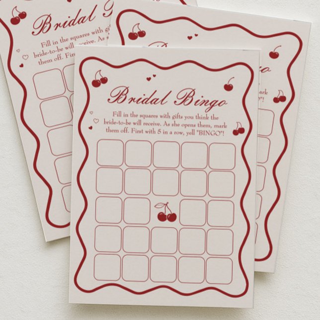 Invitation Cherry On Top Bridal Shower Bingo Game Card (Créateur téléchargé)