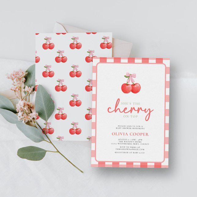 Invitation Cherry on Top Coquette Girl Baby shower (Créateur téléchargé)