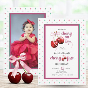 Invitation Cherry Pink Coquette Bow photo de premier annivers