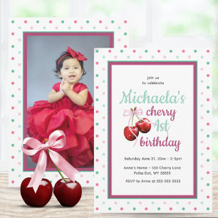 Invitation Cherry Pink Coquette Bow photo de premier annivers