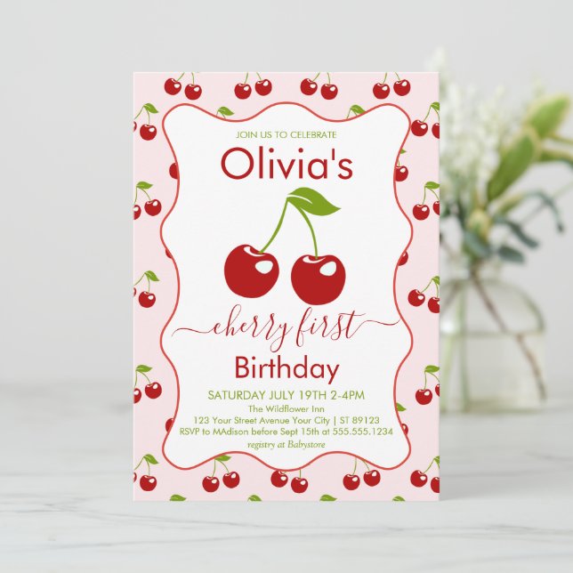 Invitation Cherry Premier anniversaire Cerises 1er anniversai (Debout devant)