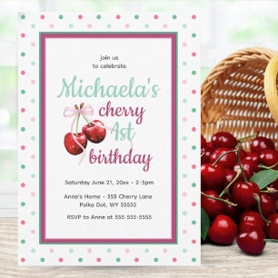 Invitation Cherry Premier Anniversaire Polka Dot Thème