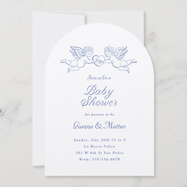 Invitation Cherubs tenant le Baby shower des couples cardiaqu (Devant)