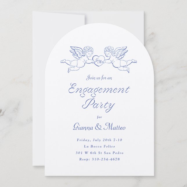 Invitation Cherubs Tenir la partie d'engagement des couples c (Devant)