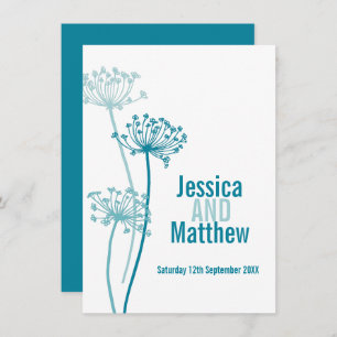 Invitation Chervil graphique moderne fleur turquoise mariage 