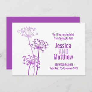 Invitation Chervil moderne fleur violet mariage reprogrammé