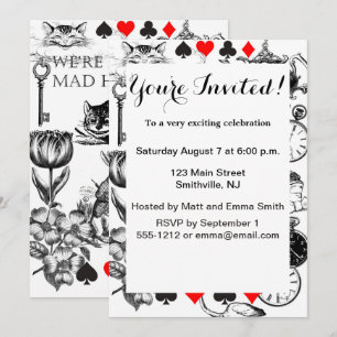 Invitation Cheshire Chat classique alice au merveilleux fou