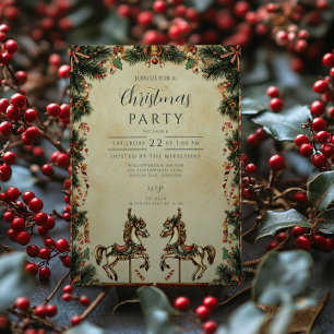 Invitation Cheval à bascule de Noël rétro des Fêtes