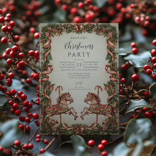 Invitation Cheval à Bascule Vintage Élégant de Noël