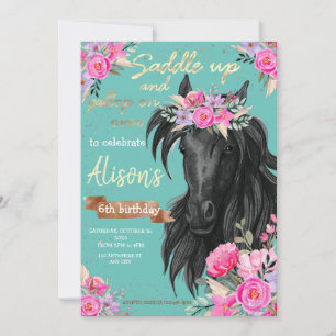 Invitation Cheval à l'aquarelle anniversaire cowgirl