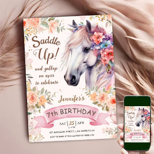 Invitation Cheval Blanc 7e anniversaire Floral Girl Saddup